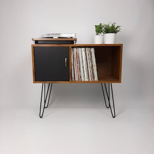 Walnut Sideboard w/ Hairpin Legs | Vinyl Record Storage | Record Table | Scandinavian Design | Side Table