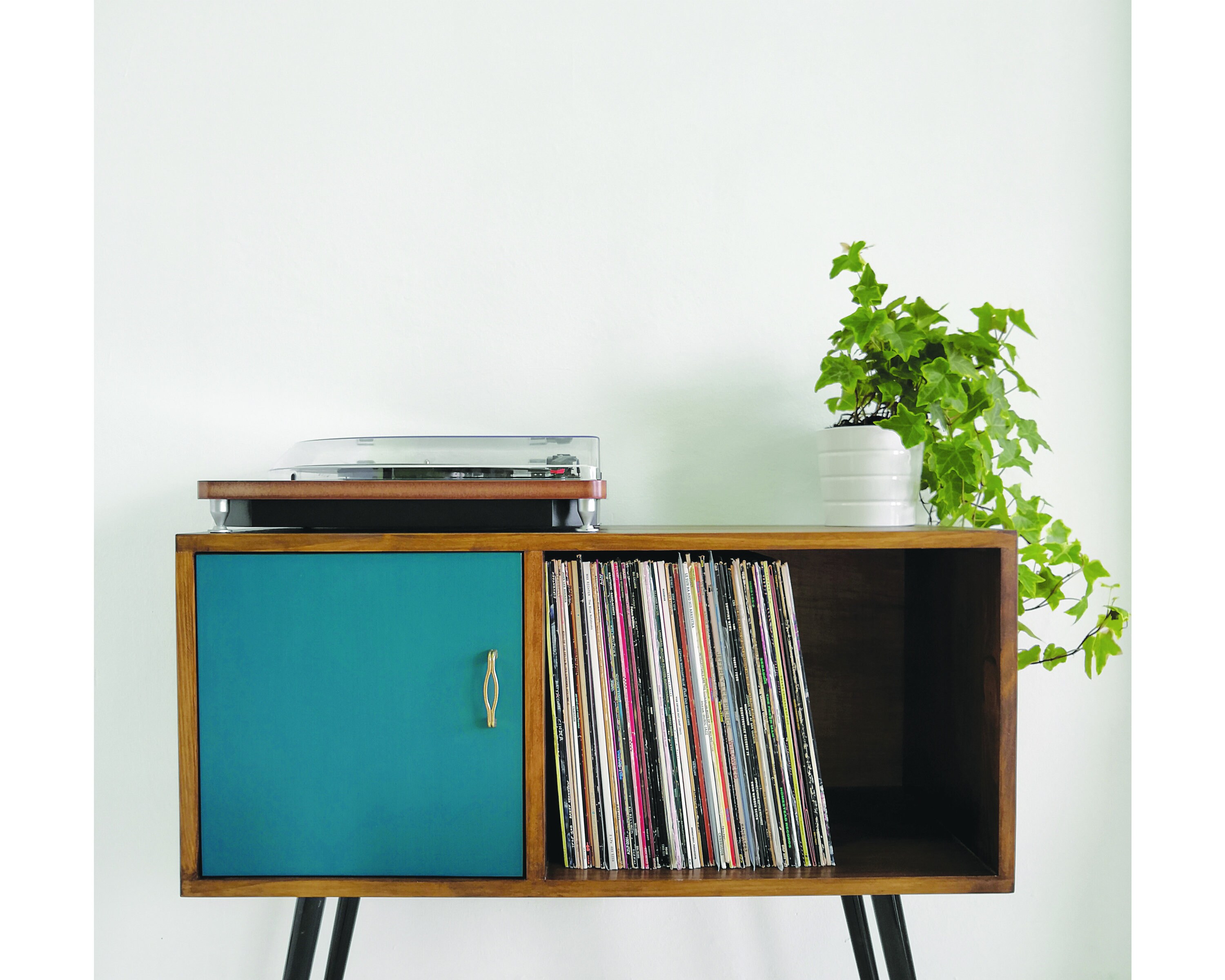 Walnut Sideboard Vinyl Record Storage Blue Door & Brass Etsy