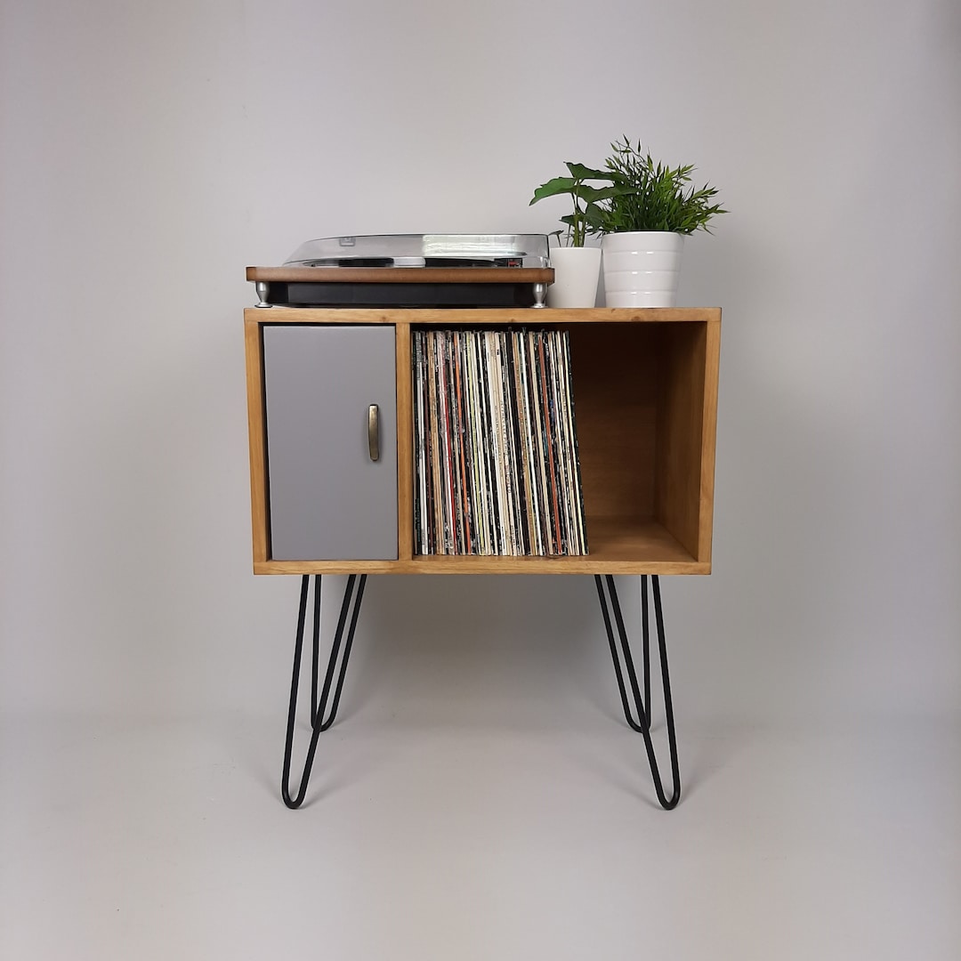 Small Oak Credenza Grey Door Media Unit Storage Buffet Scandi