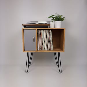 Small Oak Credenza | Grey Door | Media Unit | Storage Buffet | Scandi Minimalist Design | Hairpin Legs Table