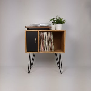 Small Oak Credenza | Black Door | Media Unit | Storage Buffet | Scandi Minimalist Design | Hairpin Legs Table