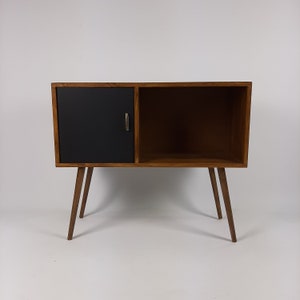 Record Table Walnut w/ Black Door and Wooden Legs Medium Sideboard Media Console Vinyl Cabinet Solid Wood Vinyl Record Table image 6