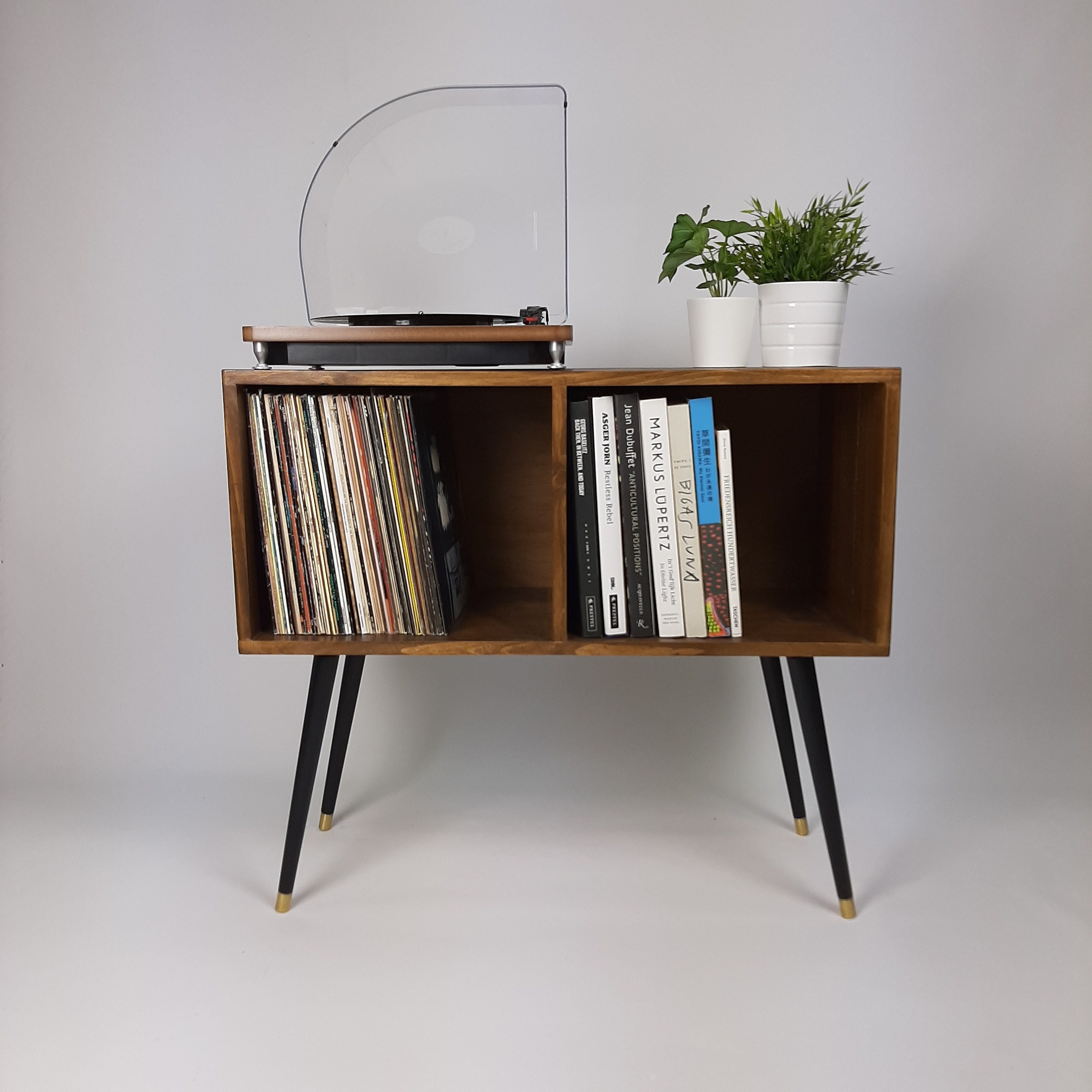 Navaris Caja para discos de vinilo - Mueble de madera porta vinilos -  Estilo vintage con pizarra para anotar - Soporte con espacio para 80x disco  LP : : Electrónica