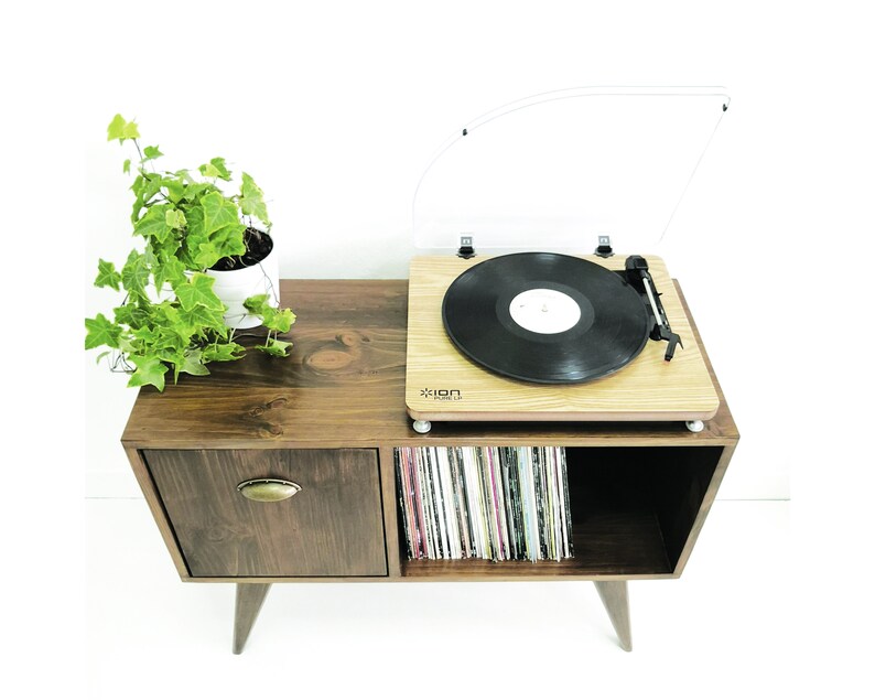 Walnut Sideboard Media Console Vinyl Record Storage Etsy