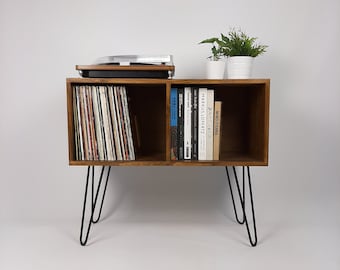 Walnoot Dressoir Zwart Haipin Benen Tafel | Maple Sideboard | Media console | Mid Century Moderne Vinyl Opslag | Dressoir uit het midden van de eeuw