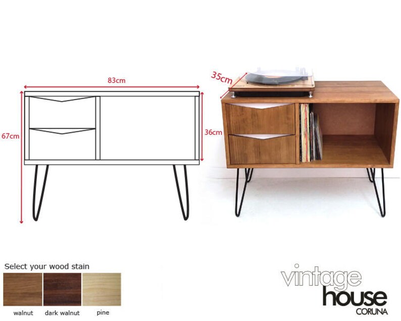 Vinyl Record Storage Console Table Mid Century Modern Table Etsy