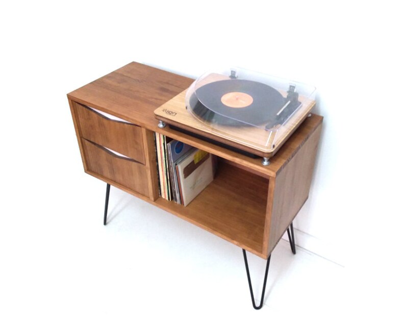 Vinyl Record Storage Console Table Mid Century Modern Table Etsy