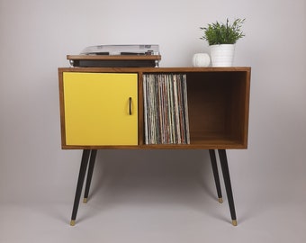 Walnut Sideboard | Mustard Yellow Door | Satin Black Handle and Dansette Legs | Record Table | TV Stand