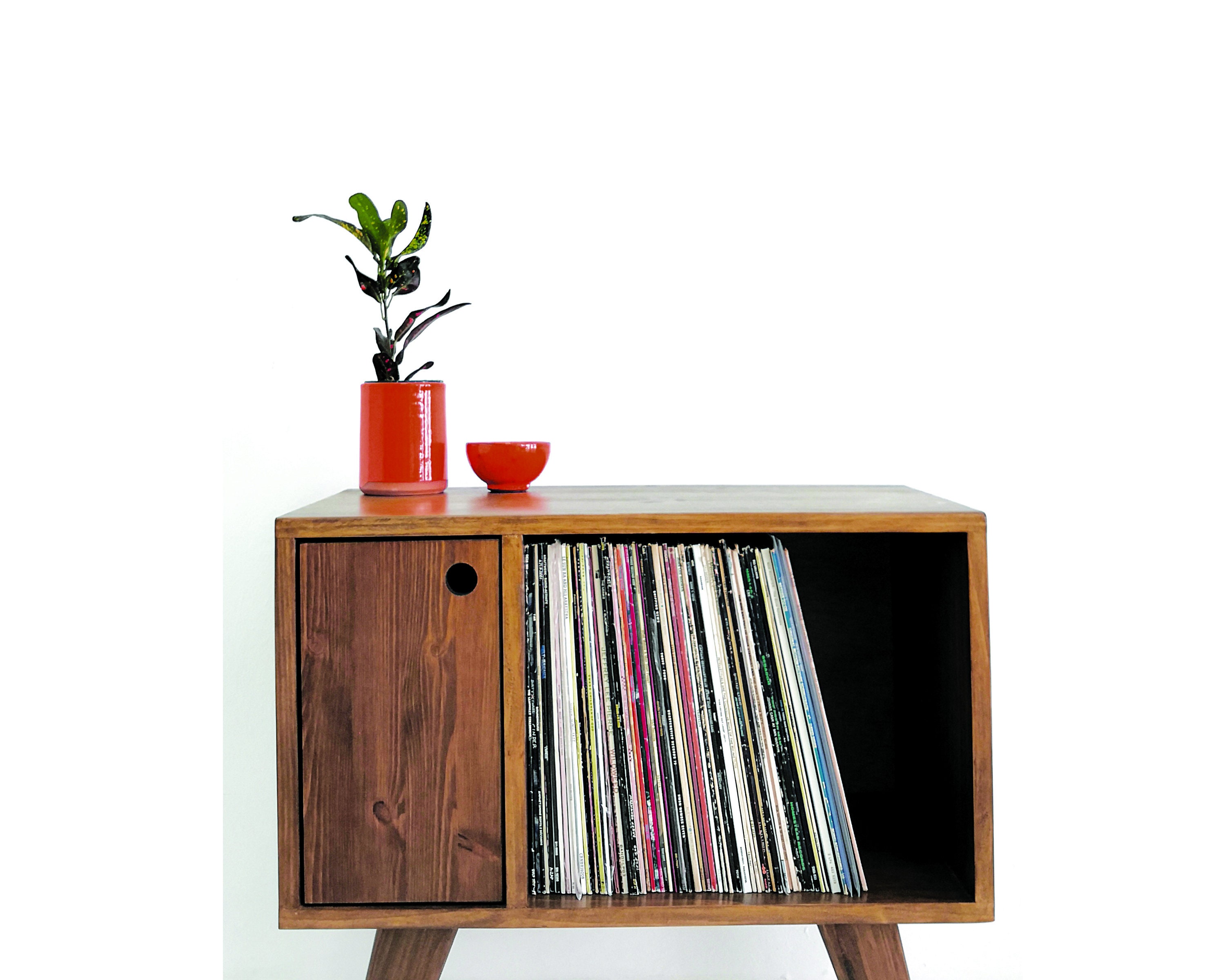 Small Media Console Vinyl Record Storage Walnut Console Etsy UK