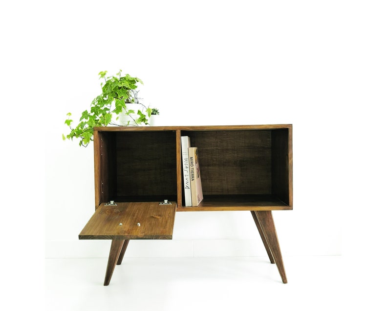 Walnut Sideboard Media Console Vinyl Record Storage Etsy
