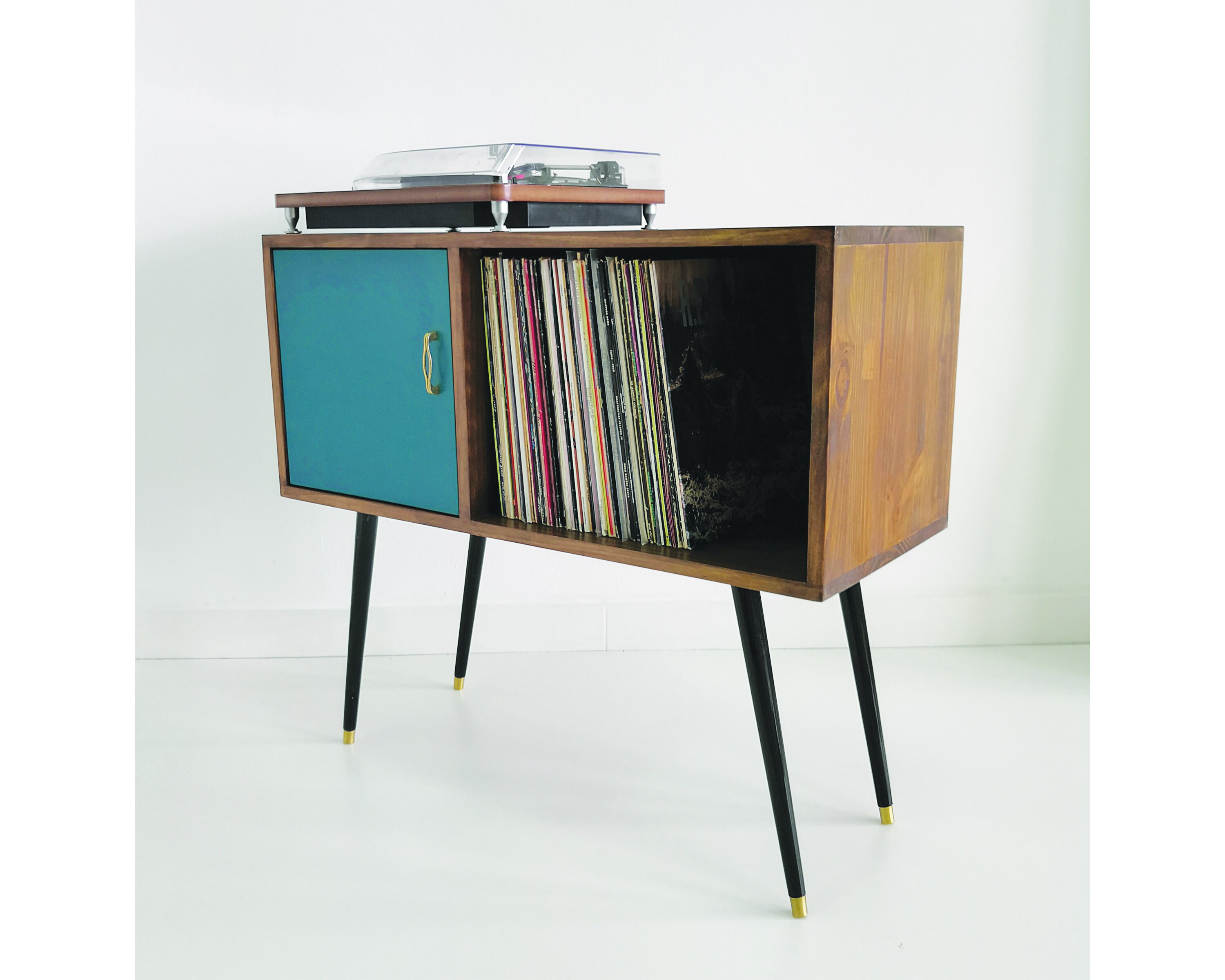 Walnut Sideboard Vinyl Record Storage Blue Door & Brass Etsy
