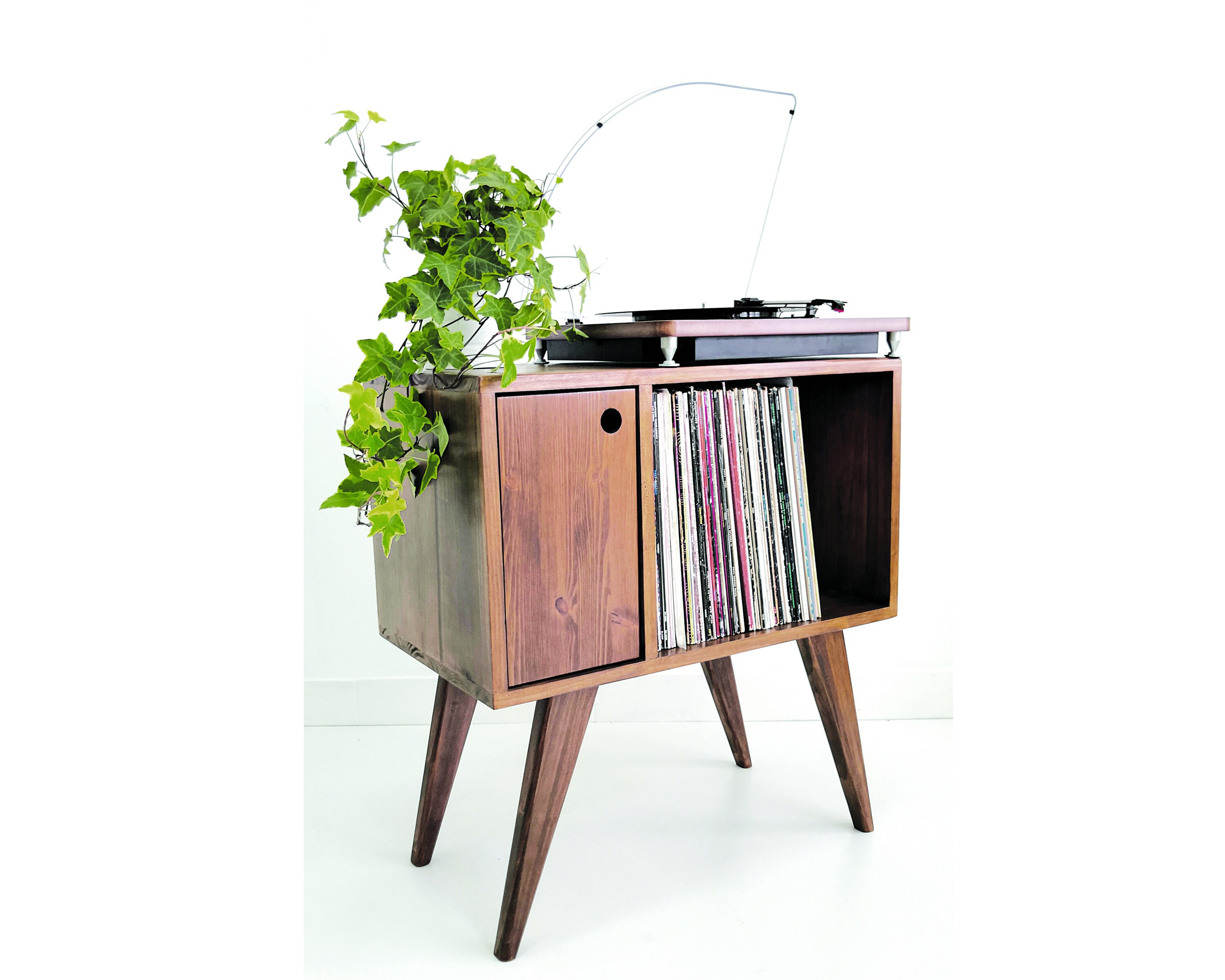 Small Media Console Vinyl Record Storage Walnut Console Etsy