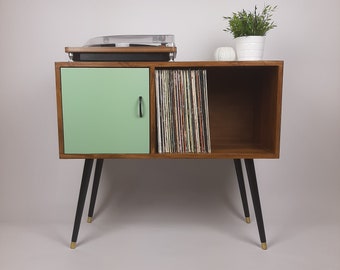 Walnut Sideboard | Pastel Green Door | Satin Black Handle and Dansette Legs | Record Table | TV Stand