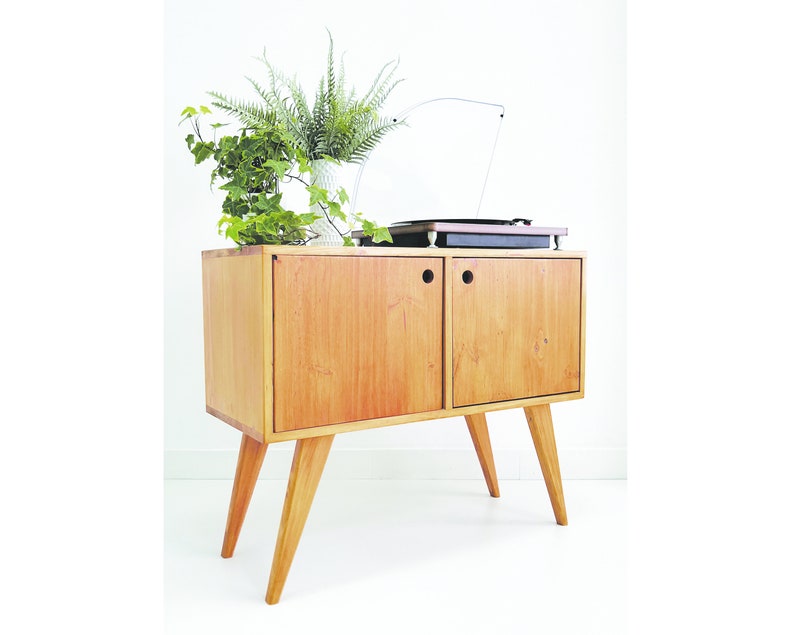 Oak Media Console Solid Wood Sideboard Vinyl Record Etsy