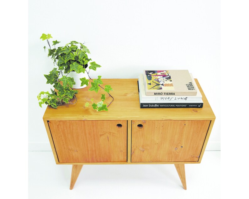 Oak Media Console Solid Wood Sideboard Vinyl Record Etsy