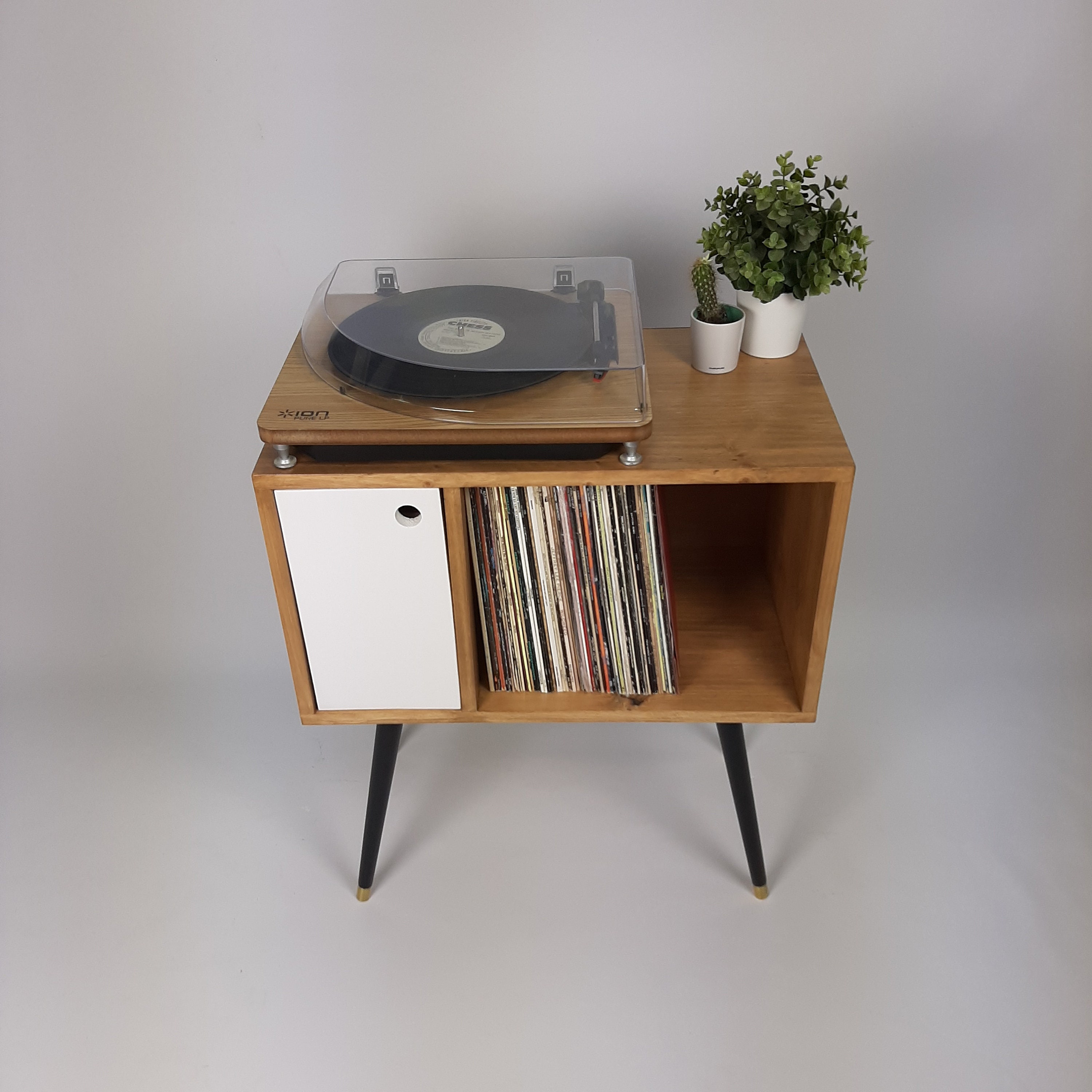 オーク材ビニールレコード収納キャビネット | ミッドセンチュリー