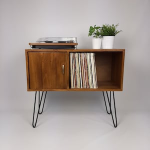 Walnut Sideboard | Brass Handle & Hairpin Legs | Vinyl Cabinet | Credenza | Minimalist Console Table