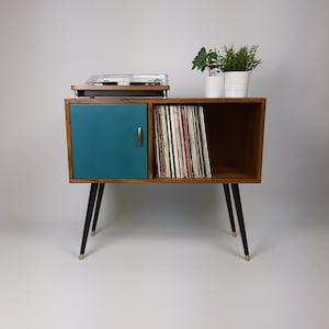Walnut Sideboard | Vinyl Record Storage | Blue Door & Brass Vintage Handle | Solid Wood Sideboard