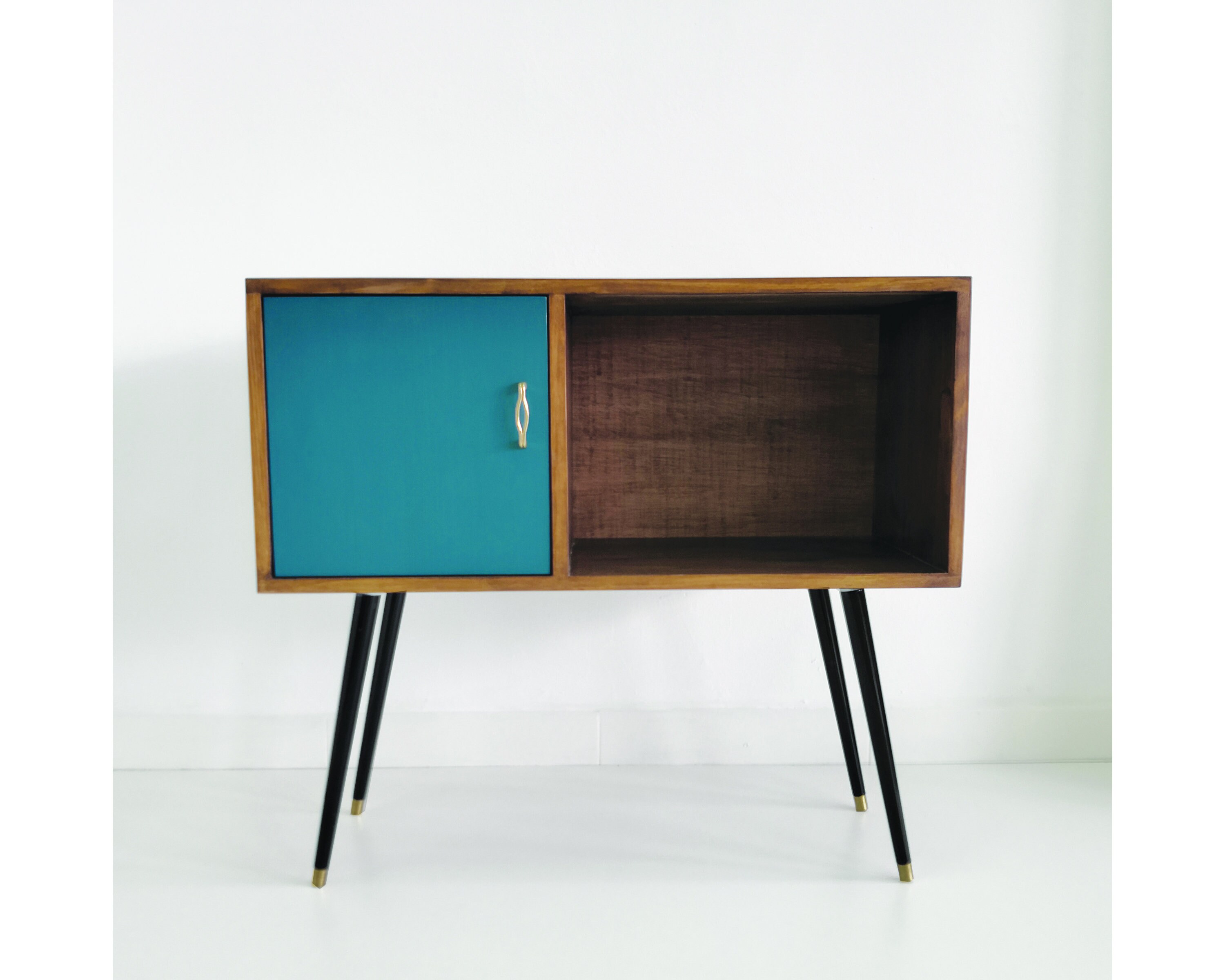 Walnut Sideboard Vinyl Record Storage Blue Door & Brass Etsy