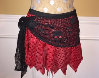 Pirate OR Fairy Running Red sequin Running/Skating/Athletic Skirt Costume with sash