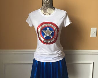 Captain USA Superhero Inspired Running outfit costume Performance fabric tee/skirt