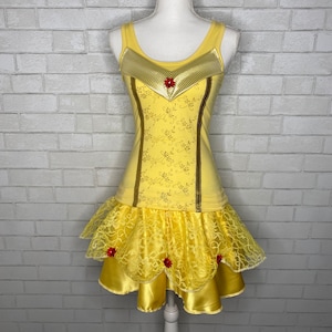 BELL Inspired Running Complete Outfit / skirt / Costume Halloween Yellow with red Roses