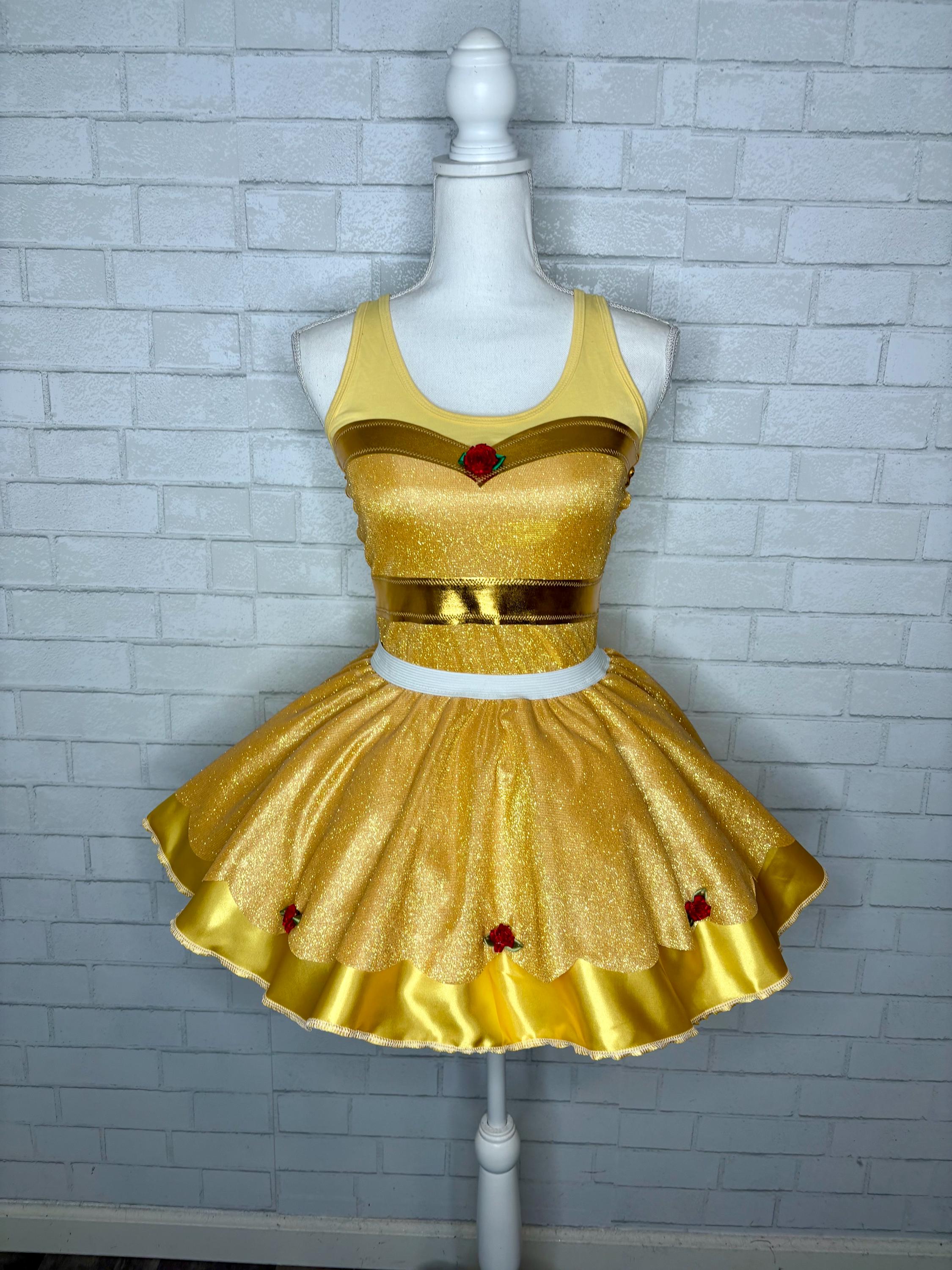 green emerald velvet dress Belle Dress, Beauty Dress, Yellow Princess Dress, Belle Costume –  TwirlingDresses main image 1