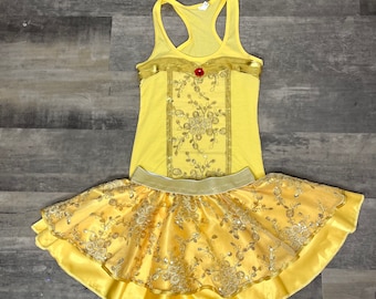 BELL Inspired Running Complete Outfit / skirt / Costume Halloween Yellow with rose