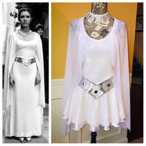 Leia Princess ceremony White sequin Inspired Running costume fabric outfit skirt/tank top/Belt