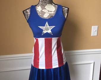 Captain USA Superhero Inspired Running outfit costume Performance Tank top ONLY