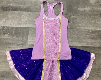 Bling Rapunzel Inspired Running Complete Outfit / skirt / Costume Halloween Pink/Purple