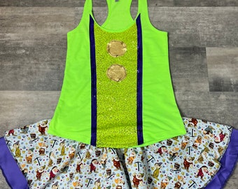 Dopey Running Complete Outfit /Skirt/Performance Top / Costume Halloween