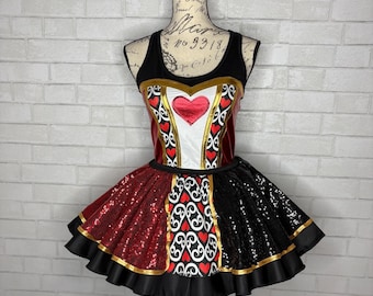The Red Queen of Hearts ~ Villain Inspired Running Outfit Tank and Skirt