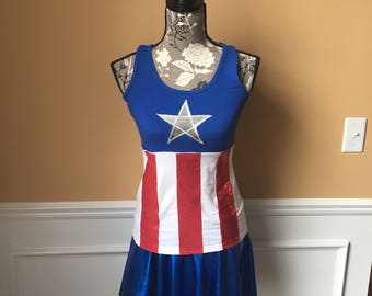 Captain USA Superhero Inspired Running outfit costume Performance fabric tank/skirt