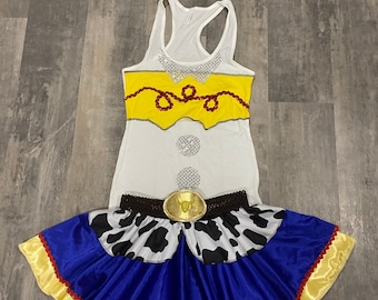 JESS Cow Girl inspired cowboy/cowgirl running costume/outfit/skirt/tank top cow print