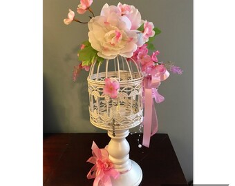 white birdcage centerpiece