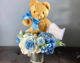 TEDDY BEAR CENTERPIECE, Baby Boy Shower, Baby Shower Centerpiece, Baby Shower Decoration, Baby Room Decor, Welcome Baby Gift, Boy Bear