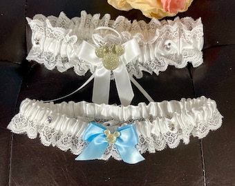FAIRY TALE GARTER Belt 2Pc, Cinderella Garter, Disney Wedding Accessories, Fairy Tale Accessories, Cinderella Bridal Shower, Mickey Garter