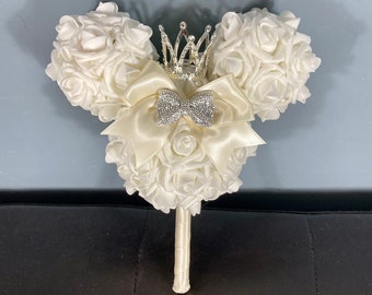 MICKEY FLOWER BOUQUET with Handle, Fairytale Wedding Bouquet, Fairytale Anniversary, Fairytale Flower Girl Bouquet, Disney Wedding Bouquets