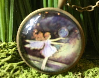 FAIRY AND BUBBLE Necklace, Whimsical Fairy Jewelry, Whimsical Fairy Necklace, Bridesmaid Gifts, Silver pendant, fairies, Glass Fairy Pendant