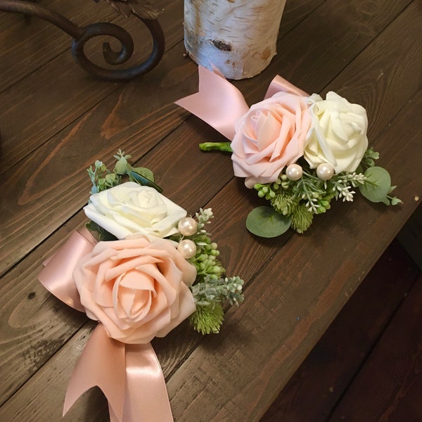 WEDDING CORSAGE, Wrist Corsage, Blush Pink Corsage, Blush Rose Corsage, Prom Corsage, Communion Corsage, Christening Corsage, Sweet 16