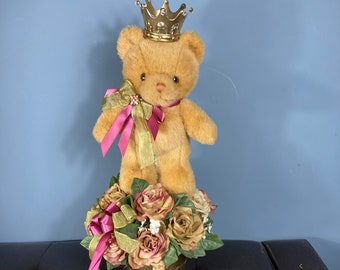 TEDDY BEAR CENTERPIECE, Baby Shower Centerpiece, Baby Room Decor, Royal Baby Shower, Christening Centerpiece, Baptism Centerpiece, Bear Deco