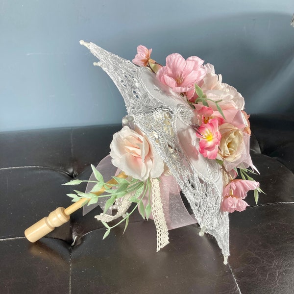 Umbrella centerpiece, bridal shower centerpiece, baby shower centerpiece, battenberg lace umbrella bridal shower decor umbrella theme shower