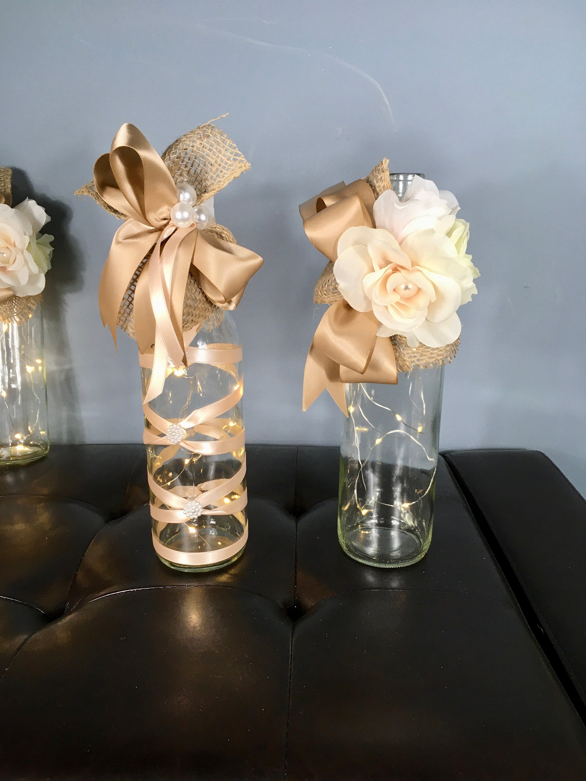 wine bottles with candles (I'd use twinkly lights), centerpiece