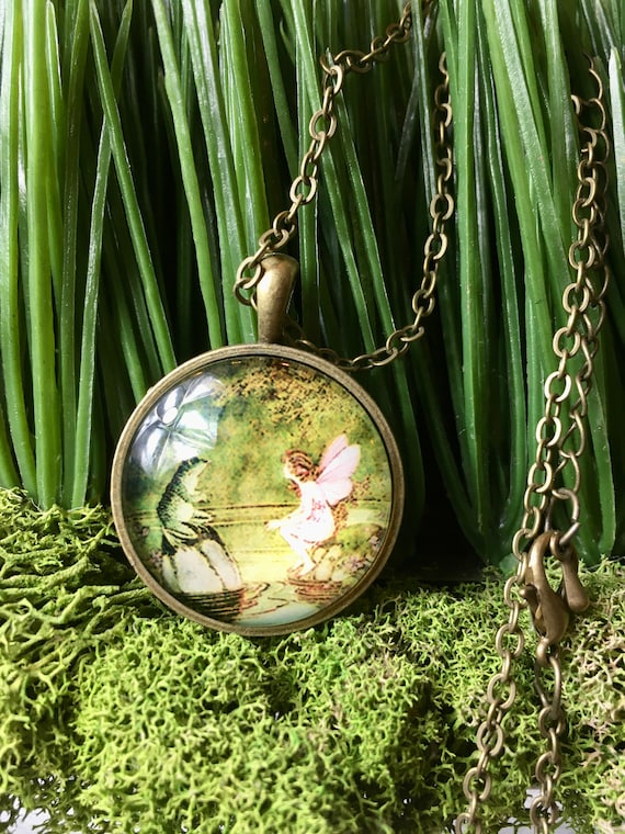 FAIRYTALE PENDANT, Frog and Fairy Pendant, Art Pendant, Fairytale Necklace, Whimsical Pendant, Fairytale Favors, Enchanted Garden Favors