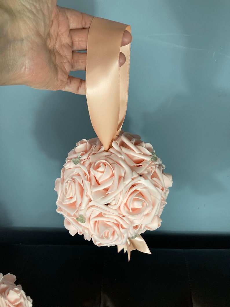 PINK BLUSH Flower Ball With Satin Handle Bride Bouquet Etsy