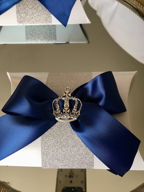 6pc favor box, pillow favor box, royal blue and silver, royal blue and gold, crown favor box, crown box, crown gift box, crowns, crown decor