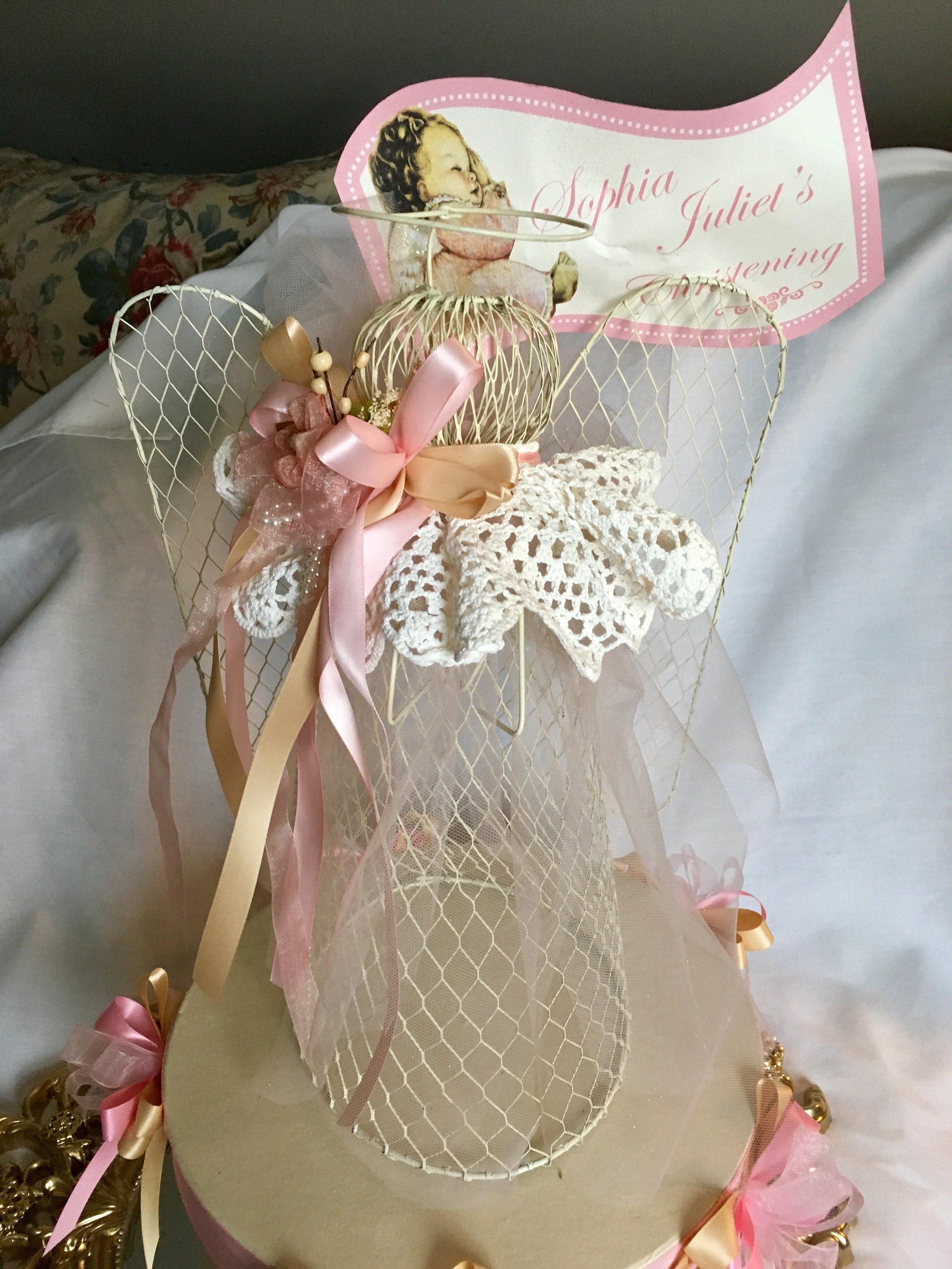 Angel centerpiece, angels, communion centerpiece, commumion decorations, christening centerpiece