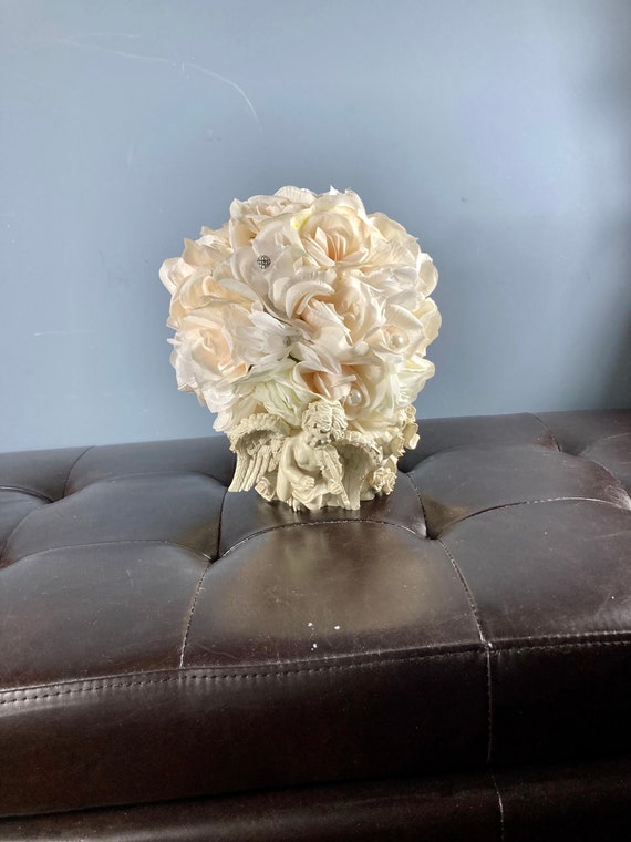 ANGEL CENTERPIECE, CHERUB Centerpiece, Christening Centerpiece, Baptism Centerpiece, Blush Flower Centerpiece, Flower Ball Centerpiece