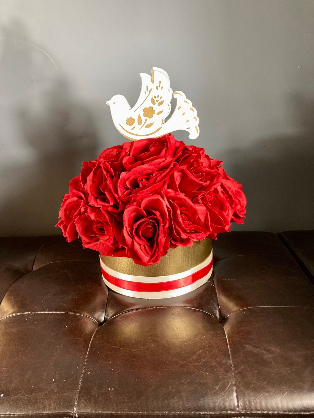 CONFIRMATION CENTERPIECE, Wedding Dove Centerpiece, Red and Gold